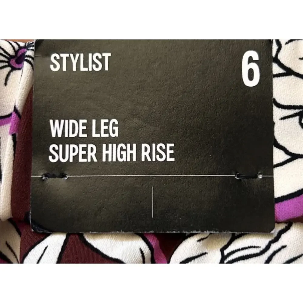 NWT Express Stylist Super High Rise Satin Pleated Wide Leg Maroon Floral Pants 6
